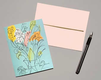 Tarjetas de felicitación con diseño floral, arte moderno de ramos, juego de 10