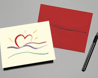 Tarjetas de San Valentín pintadas a mano – Diseño Love Beams, juego de 10
