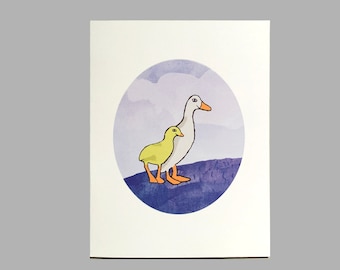 Juego de tarjetas de notas con acuarela de gansos / Mamá gansa y cría