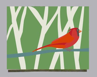 Cardenal en el bosque, Tarjetas navideñas y de Año Nuevo en blanco / Juego de 10