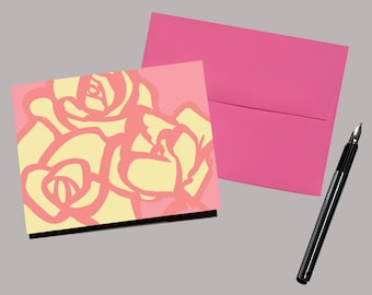 Juego de tarjetas de felicitación con rosas en acuarela / Tarjetas florales pintadas a mano, juego de 10