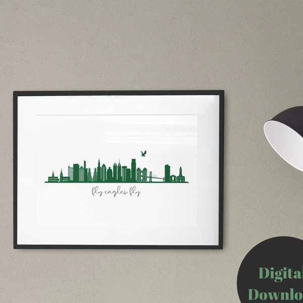 Philadelphia Eagles Wall Art, Fly Eagles Fly Digital Download, Printable Wall Art, Philadelphia Decor, Sports Wall Decor, Philly Skyline