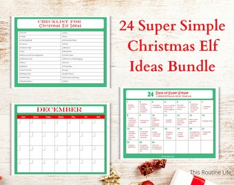 CHRISTMAS ELF Bundle, 24 Elf Ideas Included In Christmas Elf Planner, Checklist of Props To Use With Christmas Elf, Blank December Calendar