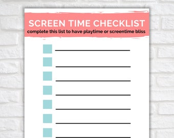 SCREEN TIME Checklist| Printable Screen Time Checklist| Screentime Checklist| Screen Time Checklist for Kids