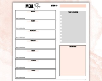 Weekly Meal Planner Printable: Recipe Tracker, Grocery List (PDF)