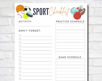 Sport Checklist for Kids, Athletic Checklist for Kids, Printable Checklist for Kids, Teenager Checklist, Gender Neutral Checklist, Sports