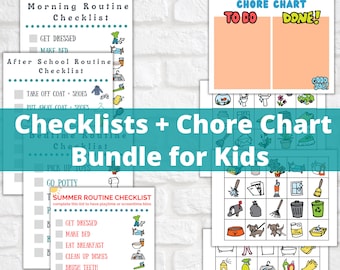 Summer Routine Checklist + Morning, After School, and Bedtime Routine Checklist + Chore Chart Kids Printable Bundle| Checklists for Kids