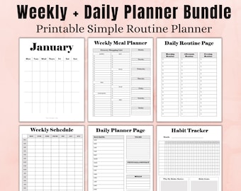 Simple Routine Planner Bundle: Daily, Weekly, Monthly (Letter Size) (PDF Download)