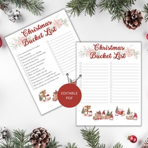 Christmas Bucket List-Printable Christmas Bucket List-Christmas Bucketlist-Christmas Activity Checklist-Family Activity List-Editable PDF