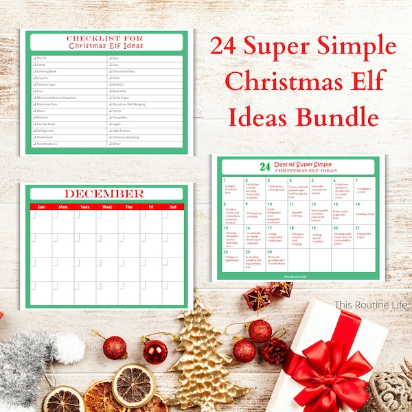 CHRISTMAS ELF Bundle, 24 Elf Ideas Included In Christmas Elf Planner, Checklist of Props To Use With Christmas Elf, Blank December Calendar