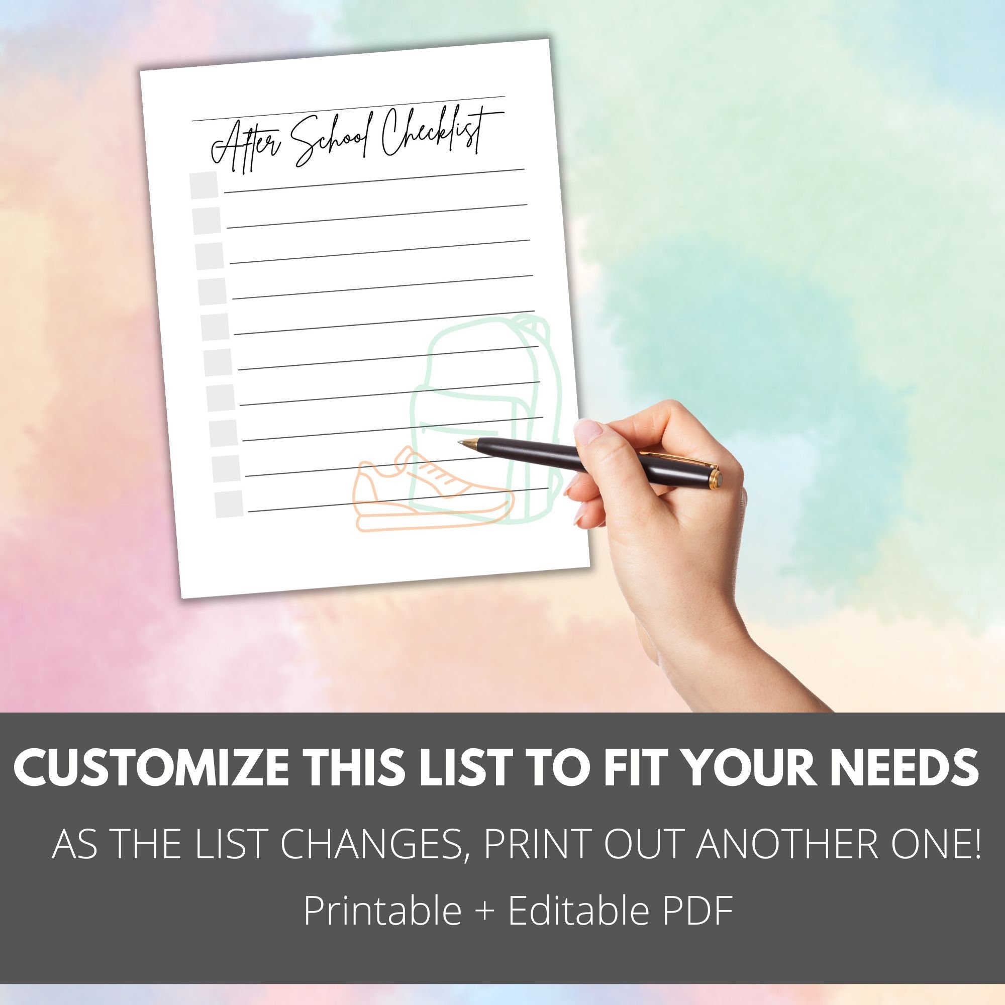 Printable and Editable After School Checklist for Older Kids, Teenager ...