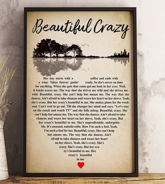 Luke Combs Beautiful Crazy Lyrics Poster Gift For Fan Wall | Etsy