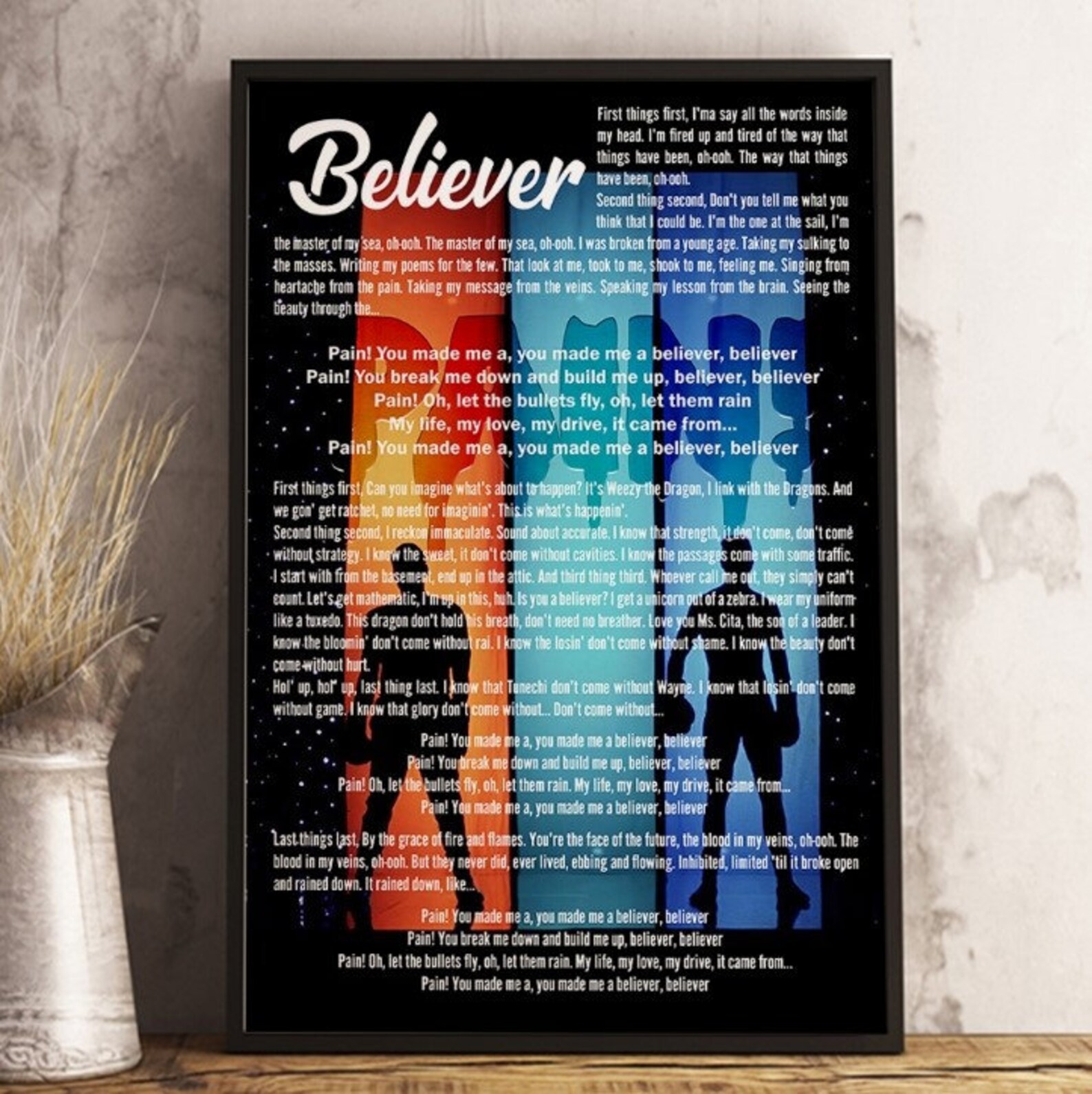 Imagine Dragons Believer Lyrics Poster Gift For Fan Wall | Etsy