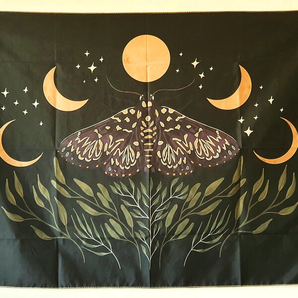 Moon Moth Tapestry, Astrology, Luna, Butterfly, Wall Hanging, Tarot Tapestry