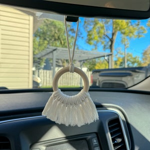 Macrame Wooden Car Charm | Macrame Wooden Car Mirror Hanging | Macrame Circular Car Charm | Macrame Car Charm | Boho Car Accessories