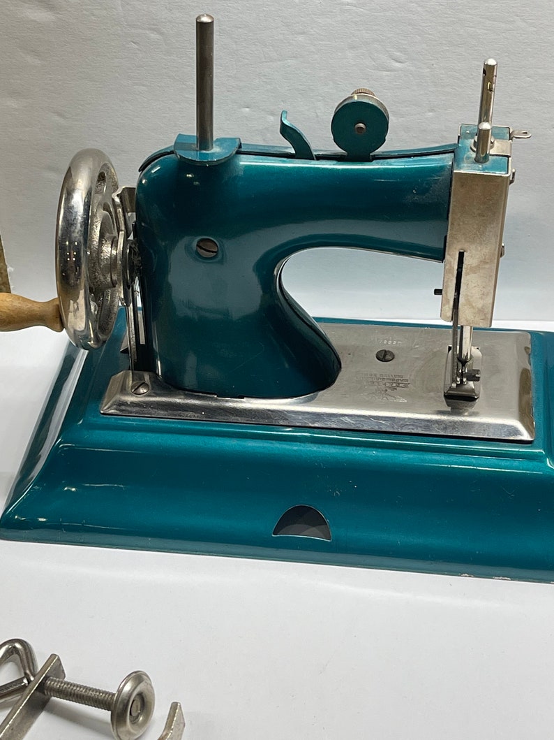 RARE Vintage 1940s German Casige Toy Sewing Machine, Teal Green With