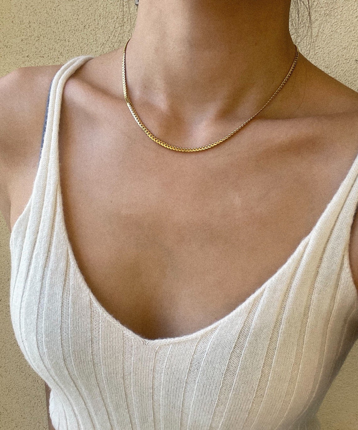 Weaved Snake Chain Herringbone Necklacethin Chain Chokerflat Etsy