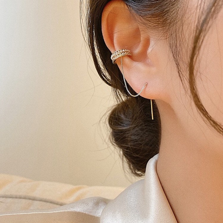 Pearl Chain Ear Cuff Earrings - Etsy