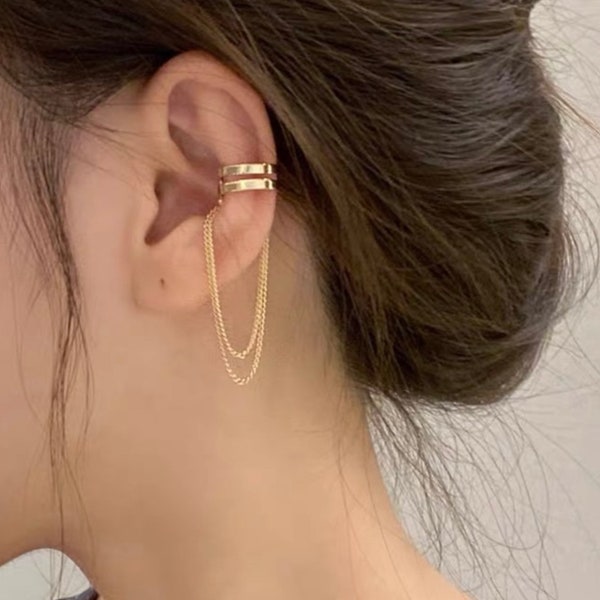Gold Ear Cuff,Threader Earrings,Cuff Earring,Ear Cuff no Piercing,Ear Climber,Cartilage Cuff, ear cuff no Piercing dangle, Earring with Cuff