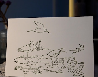 Pack of 3 letterpress greeting card with seagulls.