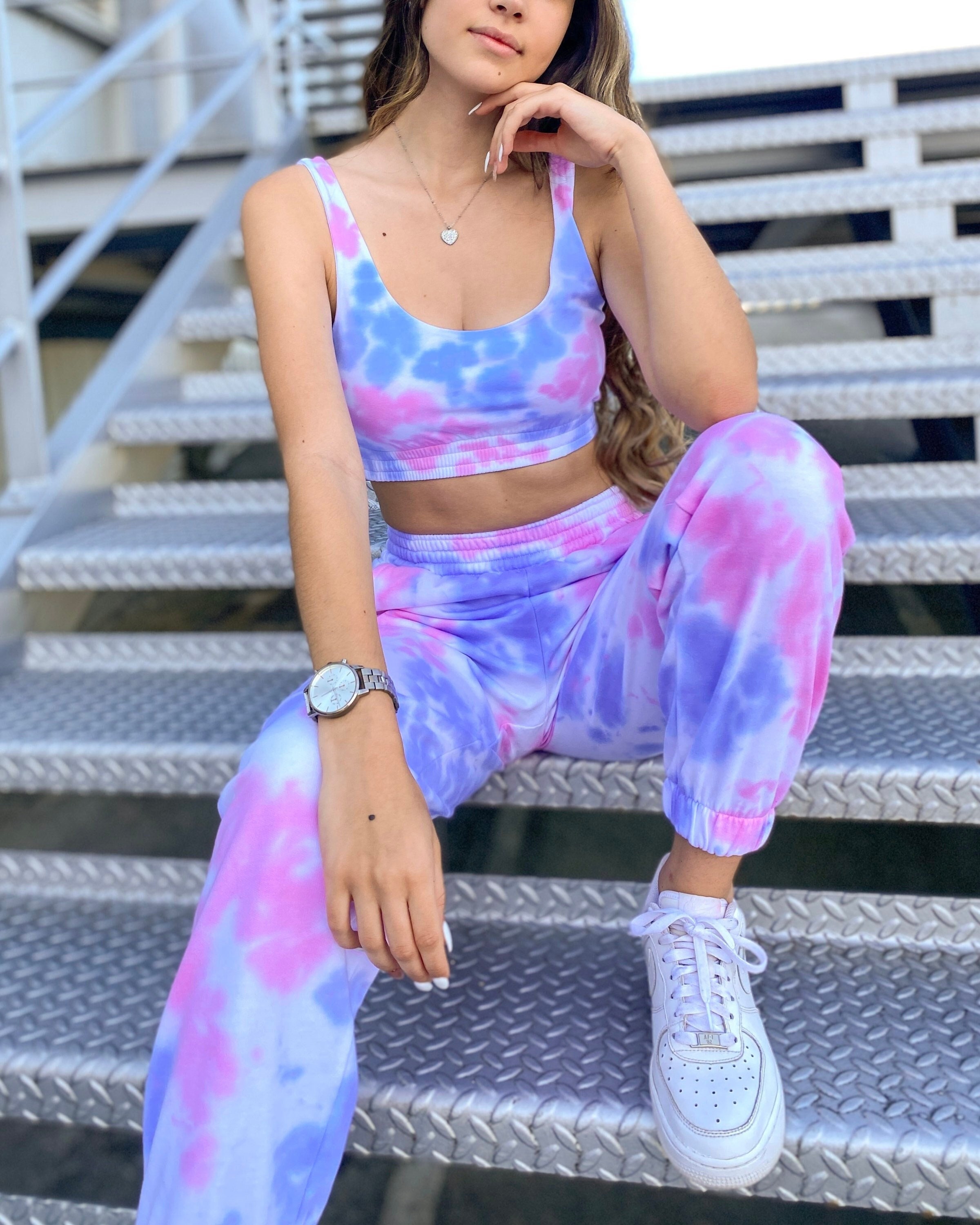 Tie Dye Tracksuit 2 Piece Crop Top 