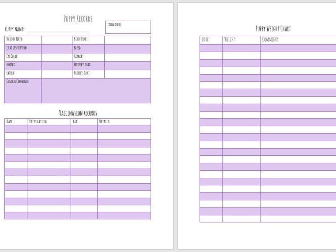 Puppy Charting PDF Breeder Record Keeping Etsy