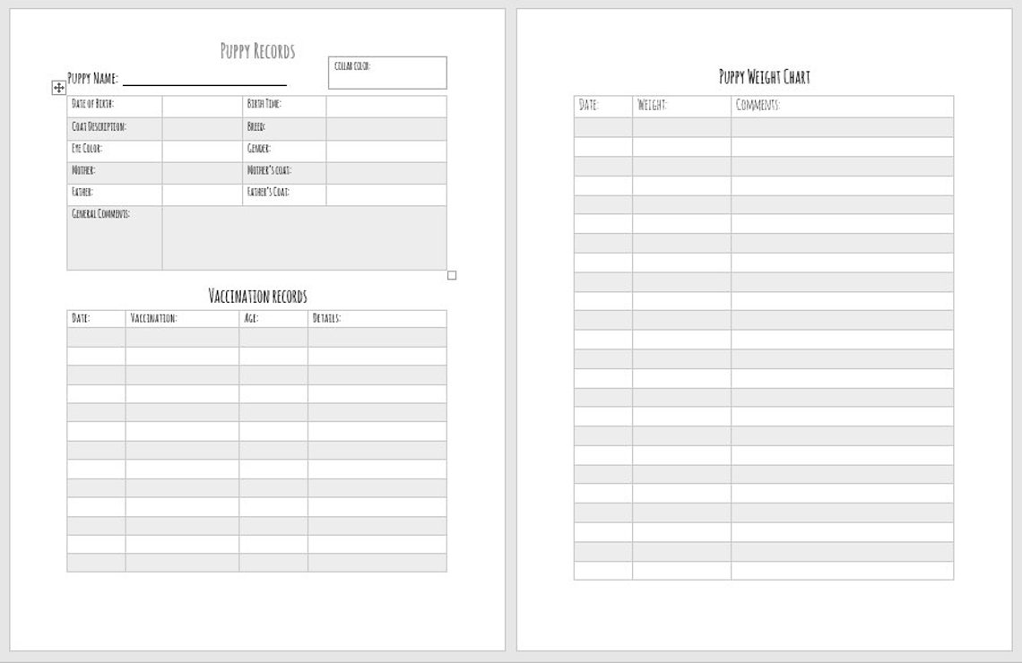 Puppy Charting PDF Breeder Record Keeping Etsy