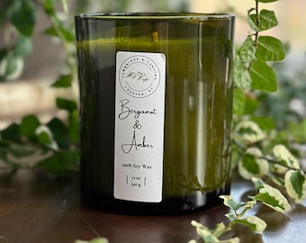 Bergamot & Amber Scented Candle – 12 oz Soy Wax, Wooden Wick