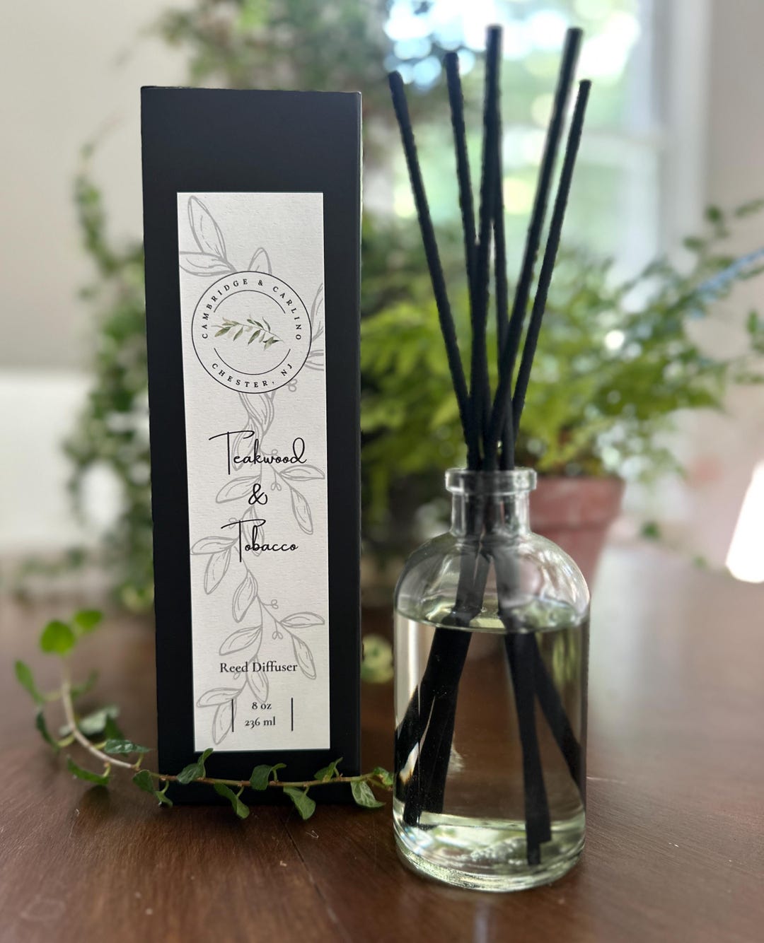 Teakwood & Tobacco Reed Diffuser: 8oz Apothecary Jar, Natural Scent - Etsy