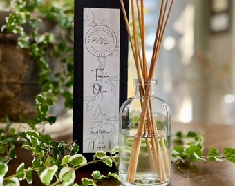 Tuscan Olive Reed Diffuser - Alcohol Free - Rattan Reeds-Phthalate Free Fragrance Oil Flameless Candle- Home fragrance