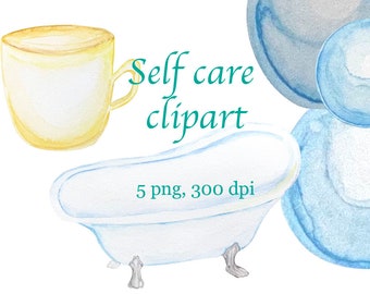 Self care clipart, Me time clipart, Bath time clipart, Water color clipart, Spa clipart, Spa day clipart, Day spa clipart, Bubble clipart.