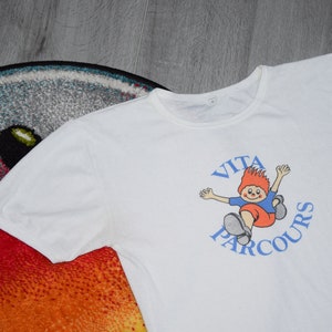 80s vintage running shirt Size Large Vtg white Vita Parcours tee Sz L (vintage outdoor shirt, vtg marathon shirt, Vitaparcours)
