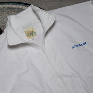 90s vintage Good Year jacket Size Large vtg white Formula 1 racing jkt Sz L (World Champion, F1 jacket)
