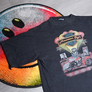 90s vintage American shirt Size X Large vtg faded black Habitat tee Sz XL(Harley, 007 shirt, Indian Shaman, Southwestern, heritage, thunder)