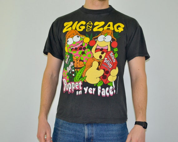 90s Vintage Zig and Zag Shirt Size Medium Vtg Black Black Poppets