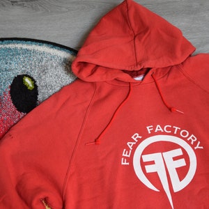 Vintage Fear Factory hoodie Size Large vtg red industrial metal rock band promo sweat Sz L (vintage band sweatshirt,vintage metal hoodie)