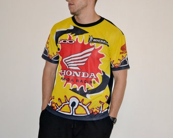 Vintage Honda motocross jersey Size Medium Vtg yellow motorcycle road racing Michelin promo shirt Sz M (World Champion)