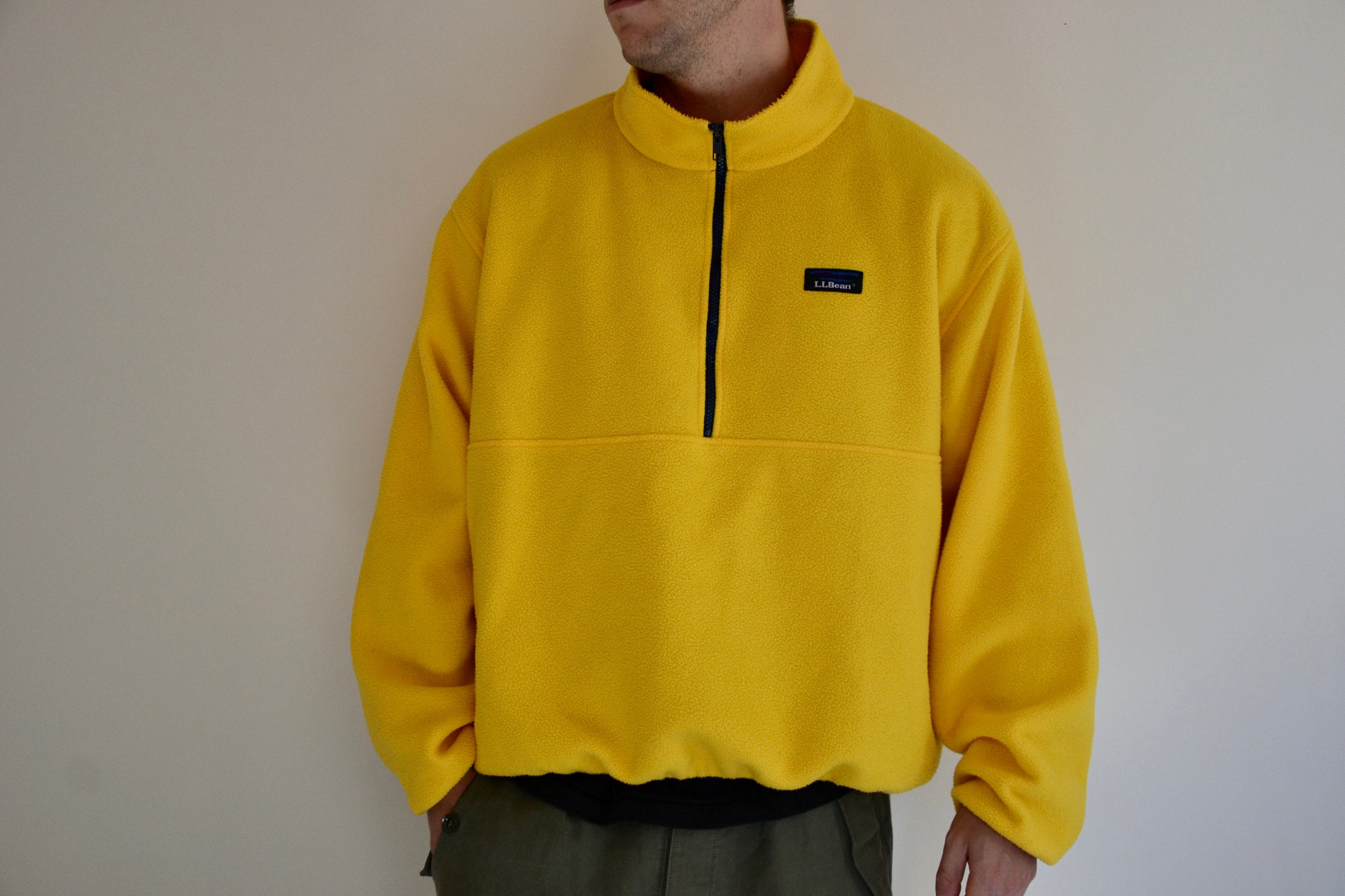 90s Vintage LL Bean Fleece Size XX Large Vtg Yellow Half Zip