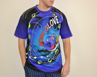 90s vintage Body Glove shirt Size X Large vtg blue all over print surf tee Sz Xl (vtg rave shirt)