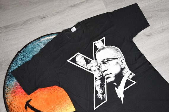 90s vintage Malcolm X shirt Size Large vtg black … - image 4