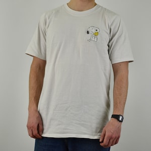 90s vintage Peanuts shirt vtg white Snoopy dog cartoon promo embroidered tee (Joe Cool, Charlie Brown)