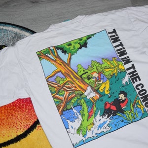 Camisa de hojalata vintage de los años 90 Talla X Grande Vtg blanco bd cómics dibujos animados promo tee Sz XL (Hergé)