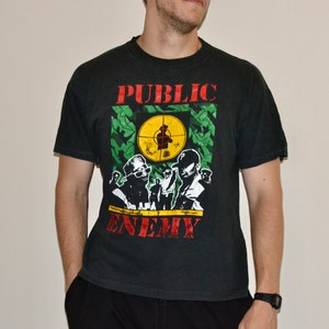 90s vintage Public Enemy shirt Size Large vtg distressed black rap tee Sz Xl (90s hip hop fashion, vtg raptee)