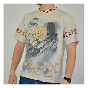 90s vintage Indian Shaman shirt Size Large vtg American Habitat tee(Wolf,Kanye West,Streetwear, pendleton,Southwestern,heritage,USA,thunder)