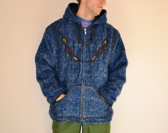 90s vintage Guatemala jacket Size X Large vtg blue native coat Sz XL (Aztec, heritage, Dashiki, Ralph Lauren RRL, Double R, southwestern)