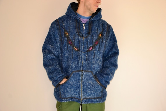 90s Vintage Guatemala Jacket Size X Large Vtg Blue Native Coat Sz 
