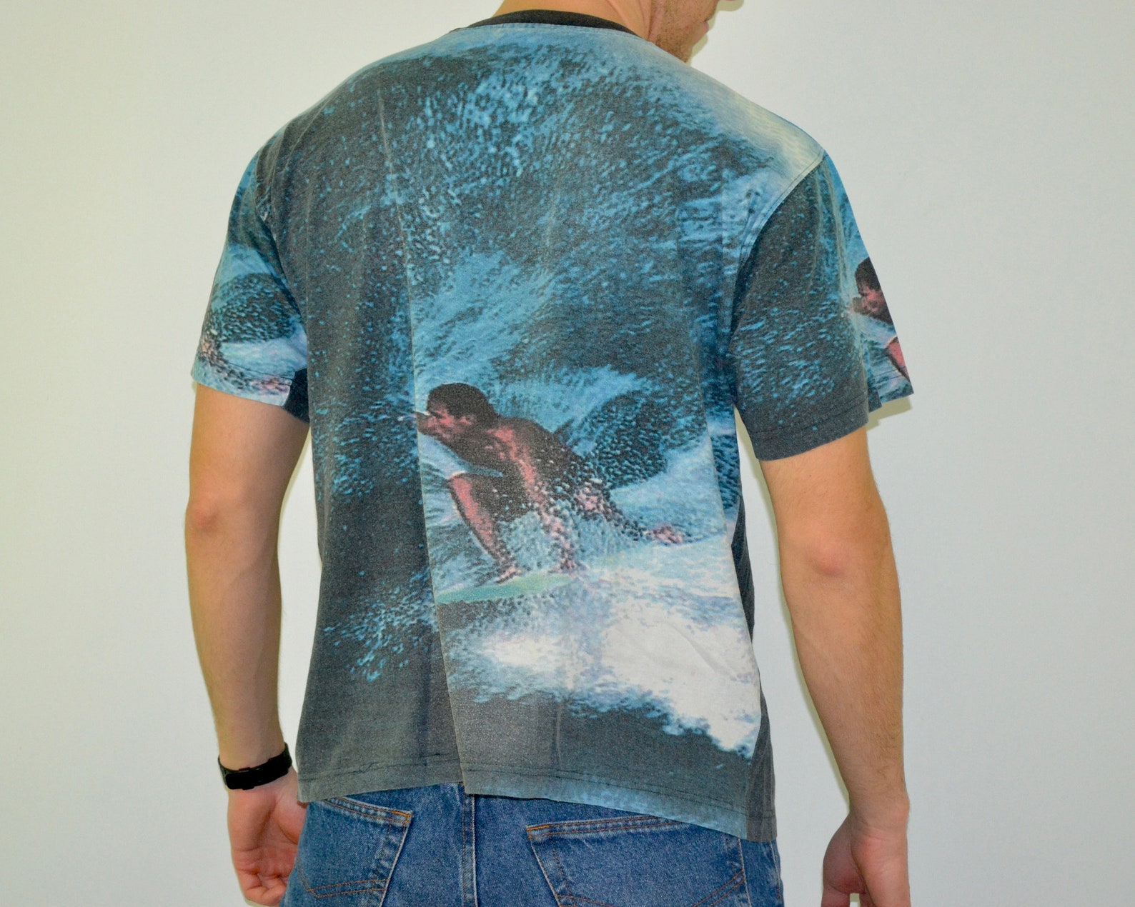 90s vintage Surf shirt Size Medium vtg Full print blue tee Etsy