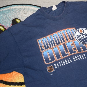 Jaren &#39;90 vintage Edmonton Oilers Hockey Team shirt Maat XX Grote vtg blauwe hockey NHL Starter tee Sz XXL