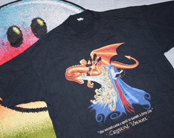 90s Zauberer mit Drachen T-Shirt schwarz Größe L