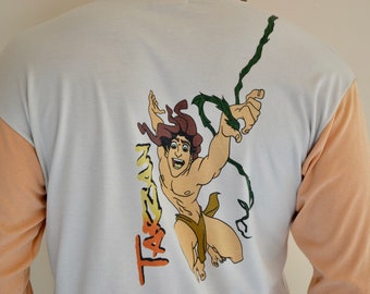 Vintage Tarzan Shirt Size Large Vtg White Disney Cartoon Long